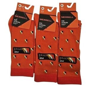 Merrell NWT Retro Cotton Crew Socks 3 Pack M/L Orange Performance